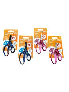 Fiskars Kids Scissors 5" Ages 4+ Blunt & Pointed Tip SoftGrip Handle Blue & Pink